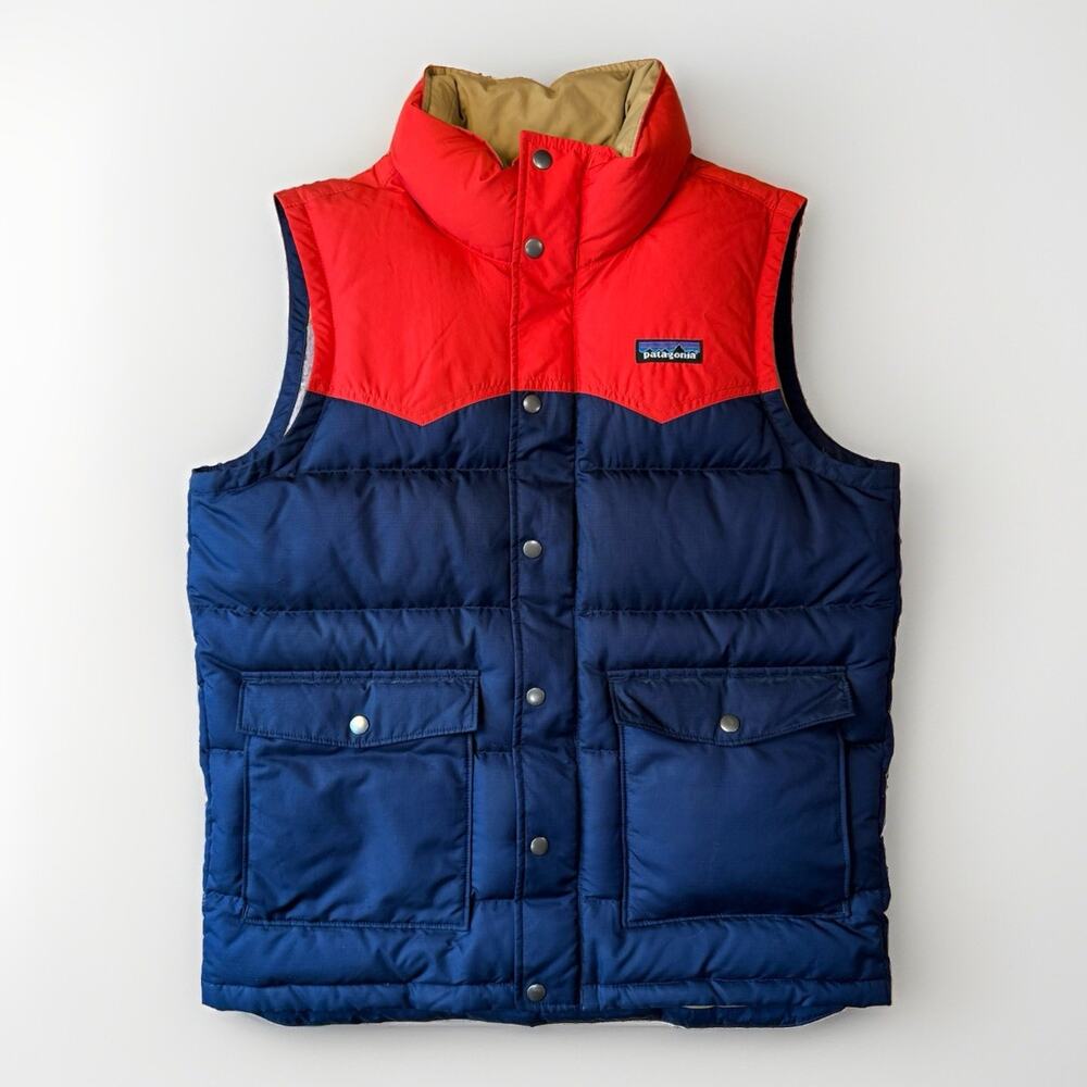 Patagonia Slingshot Down Vest Small Navy Red Full Zip Insulated Winter Outerwear